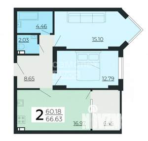 2-к квартира, строящийся дом, 67м2, 6/24 этаж