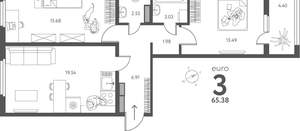 2-к квартира, вторичка, 65м2, 6/18 этаж