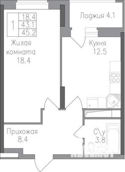 1-к квартира, строящийся дом, 45м2, 13/17 этаж