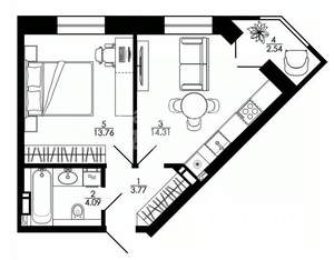 1-к квартира, вторичка, 40м2, 11/17 этаж
