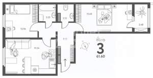 2-к квартира, вторичка, 62м2, 14/17 этаж