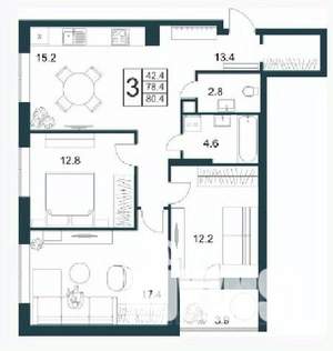 3-к квартира, строящийся дом, 80м2, 1/21 этаж