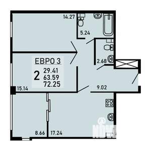 2-к квартира, вторичка, 72м2, 4/25 этаж