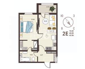 1-к квартира, вторичка, 42м2, 9/18 этаж
