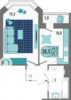 1-к квартира, строящийся дом, 38м2, 16/18 этаж