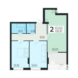 2-к квартира, вторичка, 69м2, 2/24 этаж
