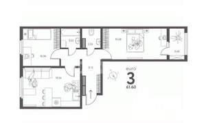 2-к квартира, строящийся дом, 62м2, 12/17 этаж