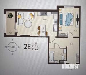2-к квартира, вторичка, 45м2, 4/18 этаж