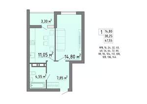 1-к квартира, строящийся дом, 42м2, 15/19 этаж