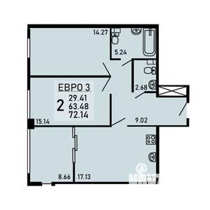2-к квартира, вторичка, 72м2, 9/25 этаж