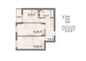 2-к квартира, строящийся дом, 59м2, 15/21 этаж