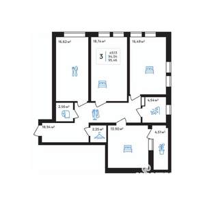 3-к квартира, строящийся дом, 95м2, 8/8 этаж