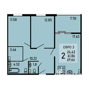 2-к квартира, вторичка, 70м2, 3/25 этаж