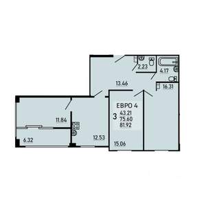 3-к квартира, вторичка, 82м2, 12/25 этаж