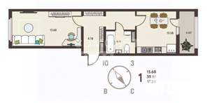 1-к квартира, вторичка, 41м2, 9/17 этаж