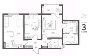 2-к квартира, строящийся дом, 65м2, 2/18 этаж