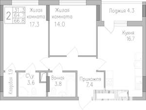 2-к квартира, строящийся дом, 67м2, 12/19 этаж