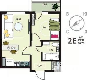 1-к квартира, вторичка, 31м2, 7/18 этаж