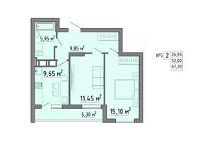 2-к квартира, строящийся дом, 57м2, 1/21 этаж