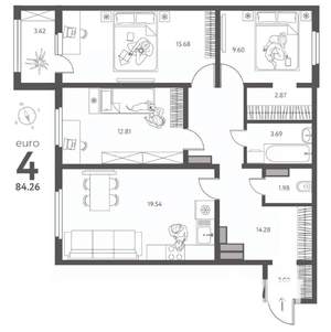 3-к квартира, строящийся дом, 84м2, 7/18 этаж