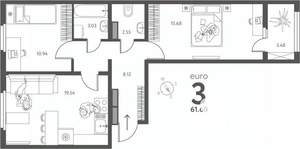 2-к квартира, сданный дом, 62м2, 11/17 этаж