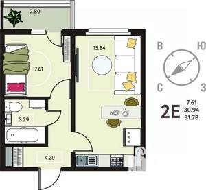 1-к квартира, вторичка, 32м2, 13/18 этаж