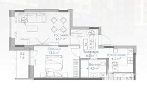 2-к квартира, вторичка, 49м2, 16/25 этаж