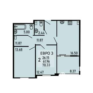 2-к квартира, вторичка, 70м2, 2/25 этаж