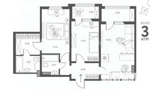 3-к квартира, вторичка, 68м2, 14/17 этаж