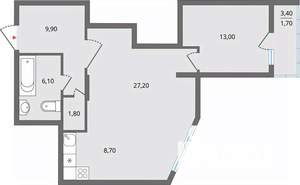 2-к квартира, строящийся дом, 69м2, 5/25 этаж